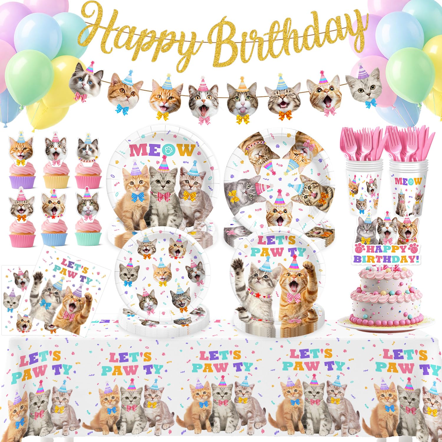 Kinovo cat birthday banner enhances the party decor and creates a festive focal point.