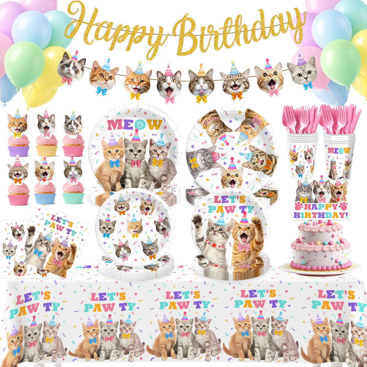 Kinovo cat birthday banner enhances the party decor and creates a festive focal point.