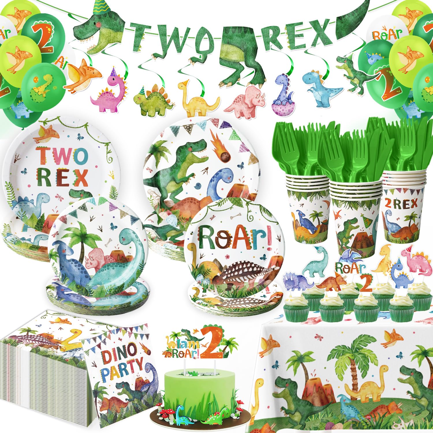 Kinovo 2nd Birthday Dinosaur banner featuring the exclusive 2-Rex design for festive photos