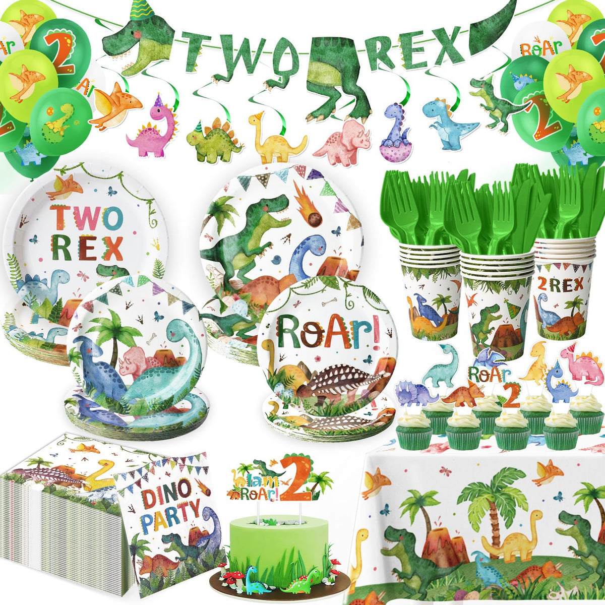 Kinovo 2nd Birthday Dinosaur banner featuring the exclusive 2-Rex design for festive photos