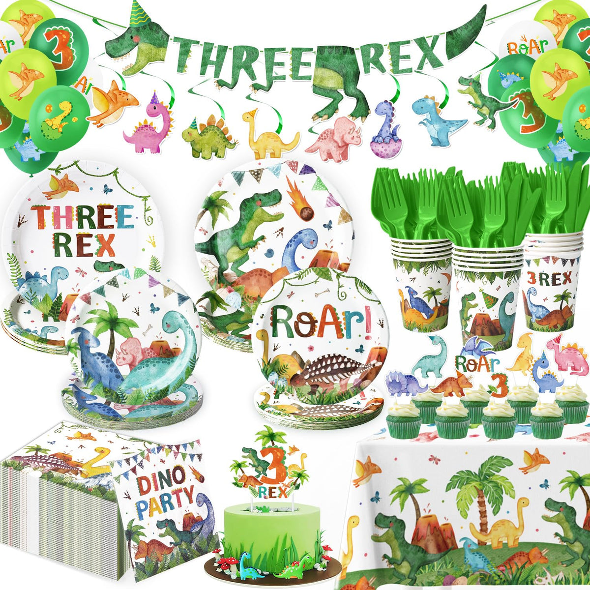 Kinovo 3-Rex kit table setting with plates and tablecloth for 24 guests.