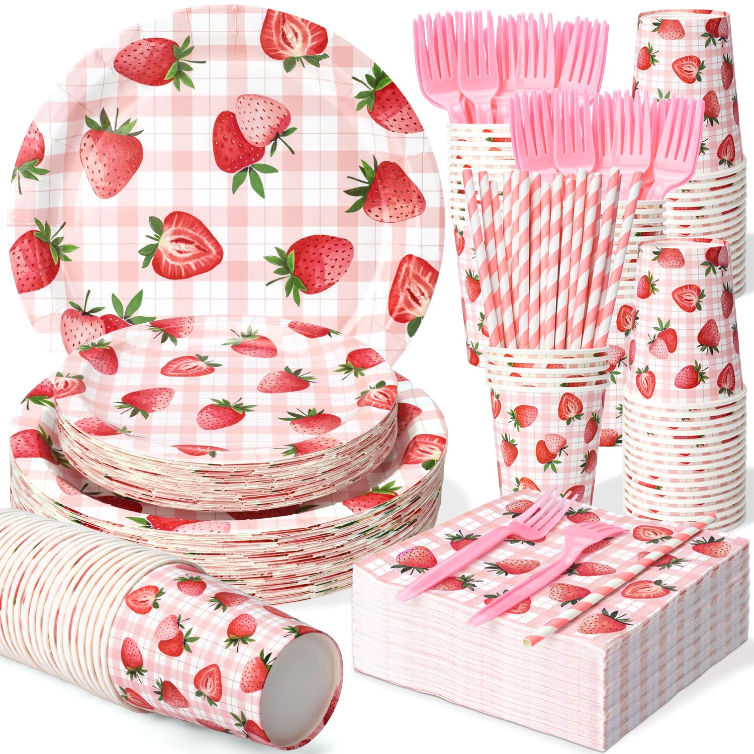 Kinovo Berry First Birthday 9in plate enhances table decor with bright strawberry motifs.