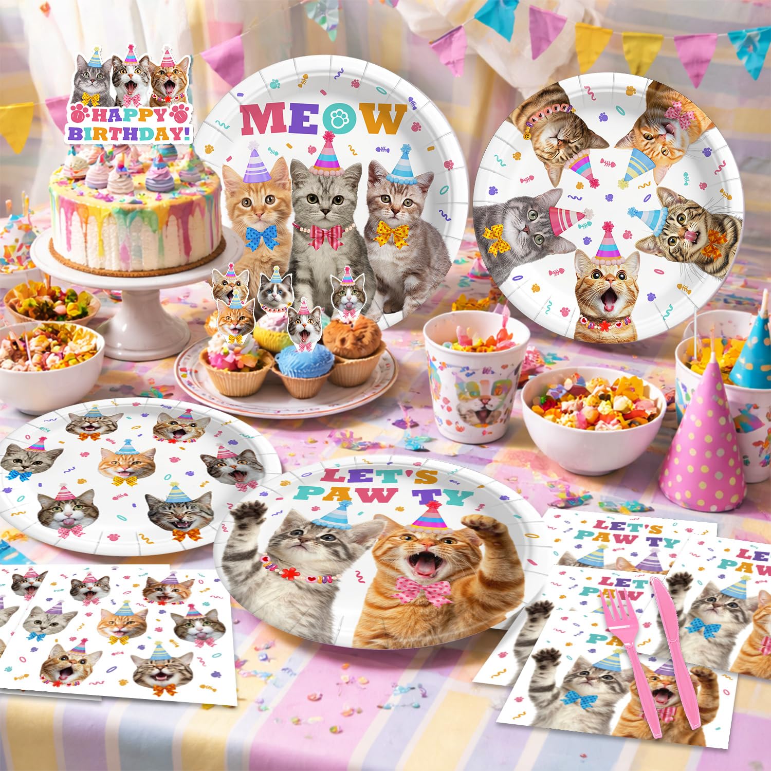 Kinovo cat birthday balloons and toppers elevate decor for photo-worthy moments.