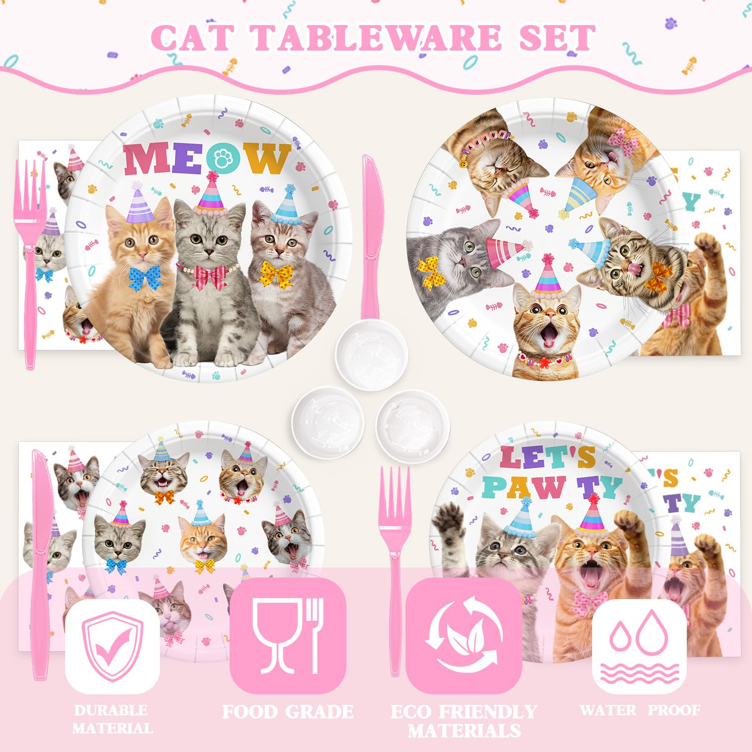 Kinovo cat birthday napkins add soft, absorbent texture to the celebration.