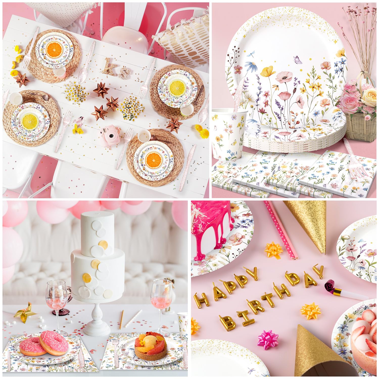 Kinovo 7-inch dessert plates feature floral designs for treats.
