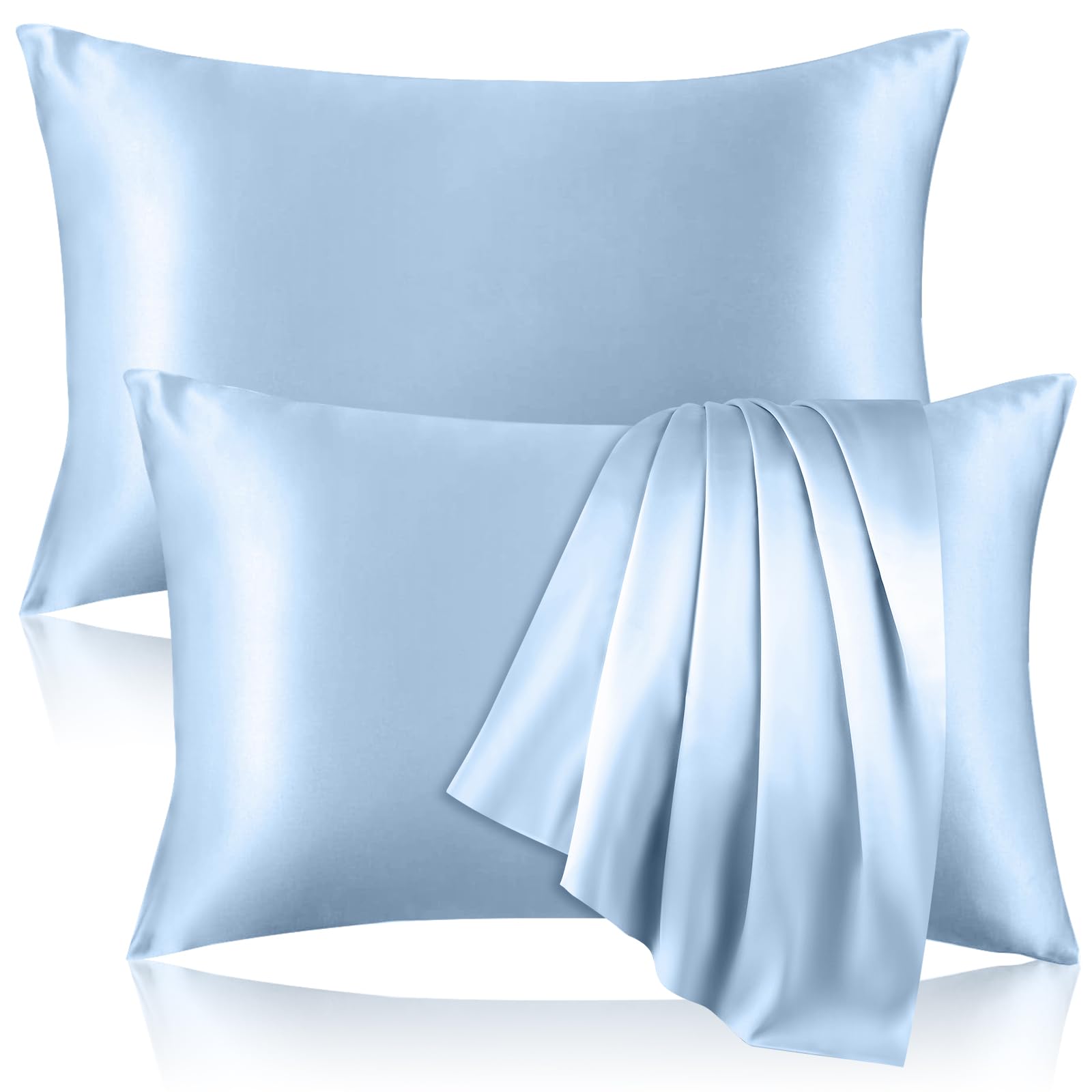 Kinself silk pillowcase 2-pack front view promotes smooth hair and skin overnight.