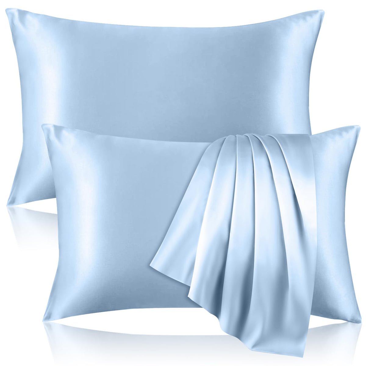 Kinself silk pillowcase 2-pack front view promotes smooth hair and skin overnight.