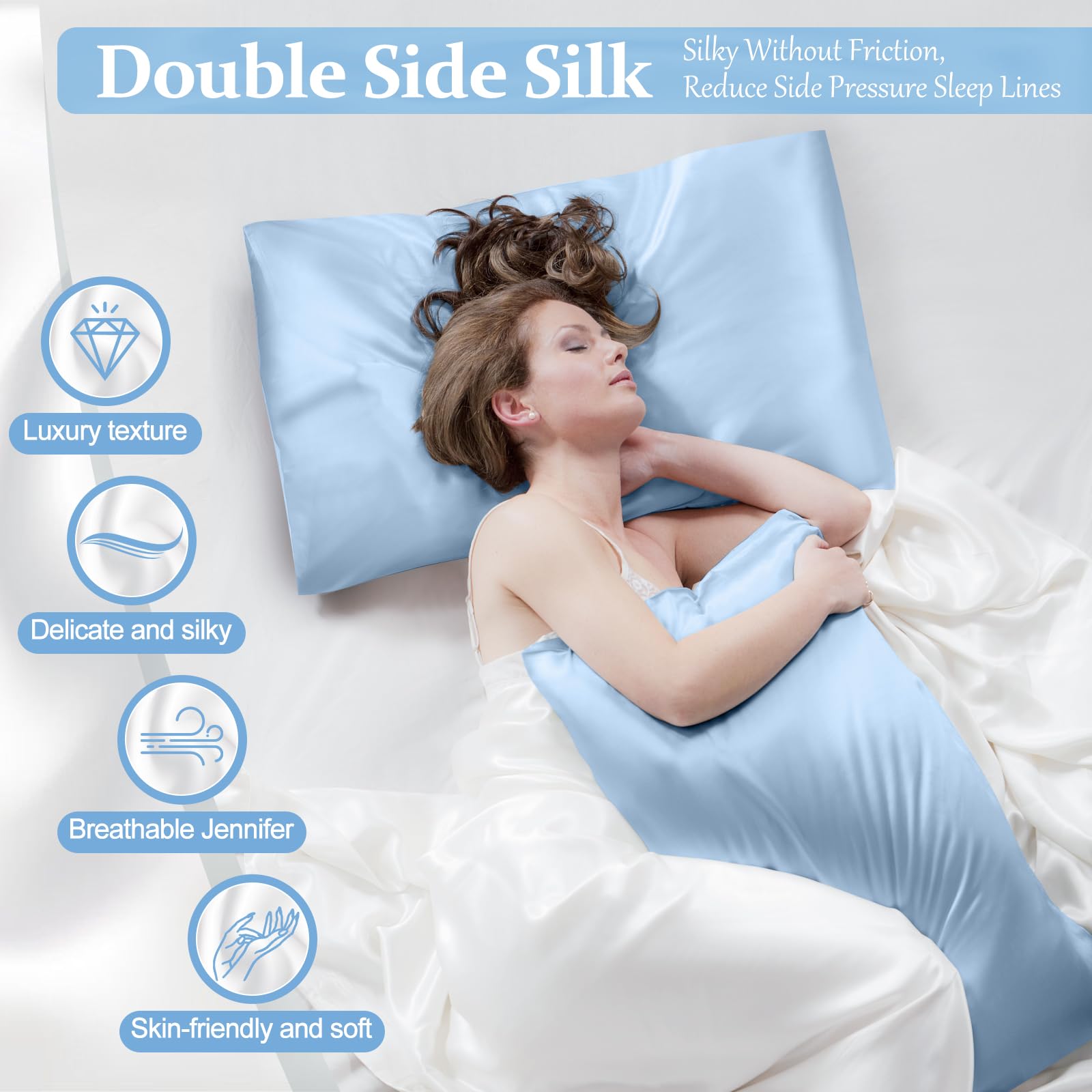 Kinself pillowcase with hidden zipper secures pillow for uninterrupted sleep.
