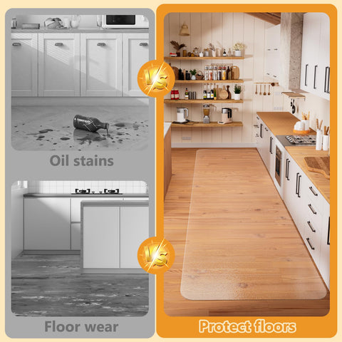 KiOORE clear runner protects kitchen floors from spills while keeping decor visible.