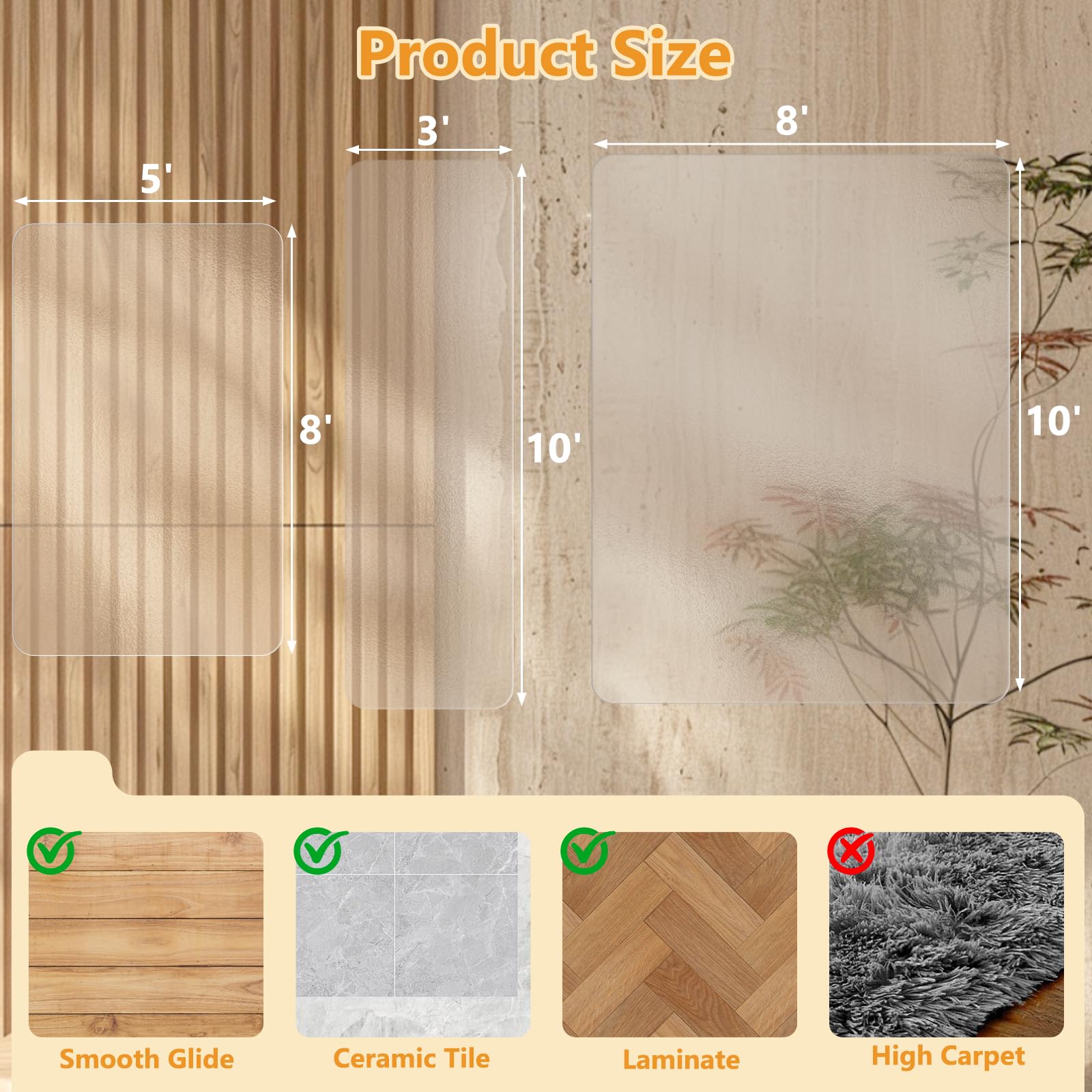 KiOORE non-slip backing keeps the rug flat on smooth floors.