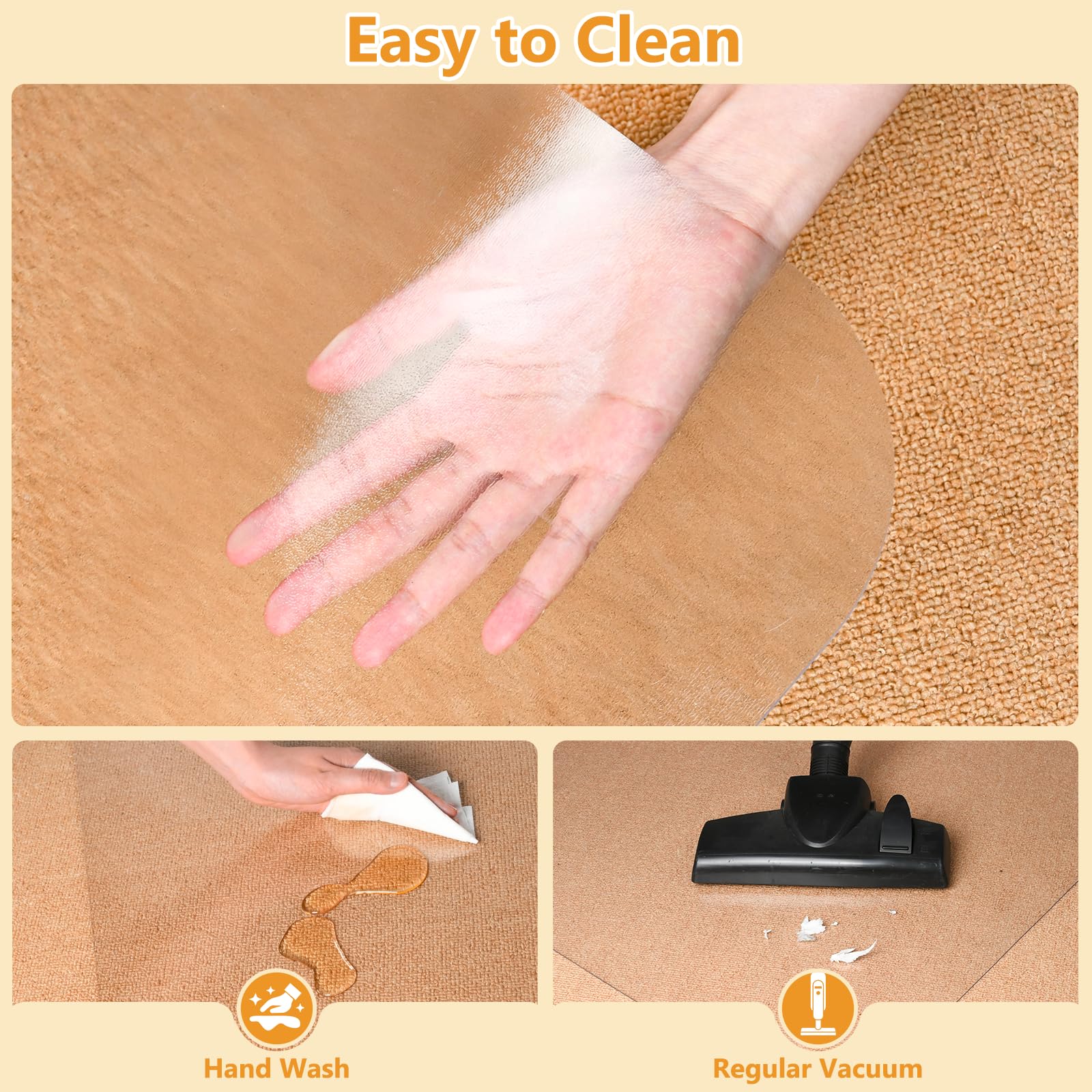 KiOORE clear vinyl surface resists moisture for quick cleanup after spills.
