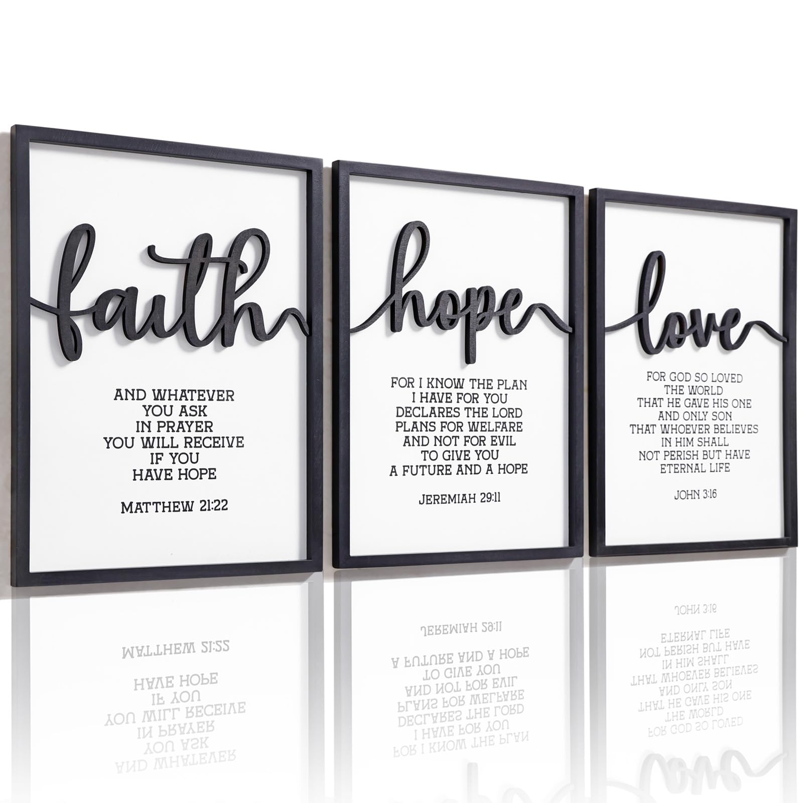 KIOSSUT 3D wood faith-hope-love wall art framed set adds depth to any room