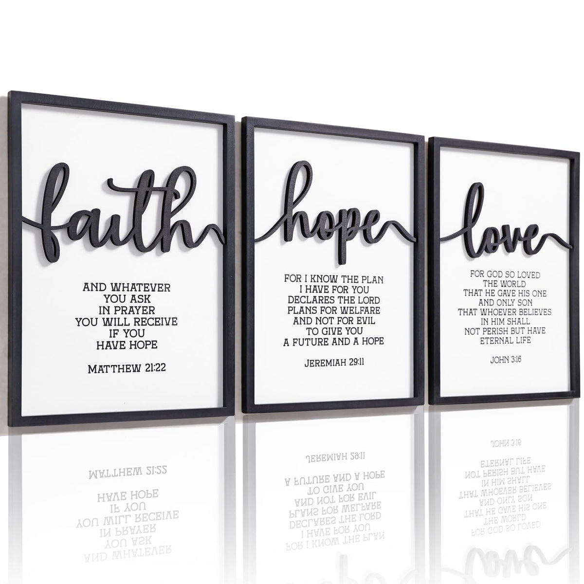 KIOSSUT 3D wood faith-hope-love wall art framed set adds depth to any room