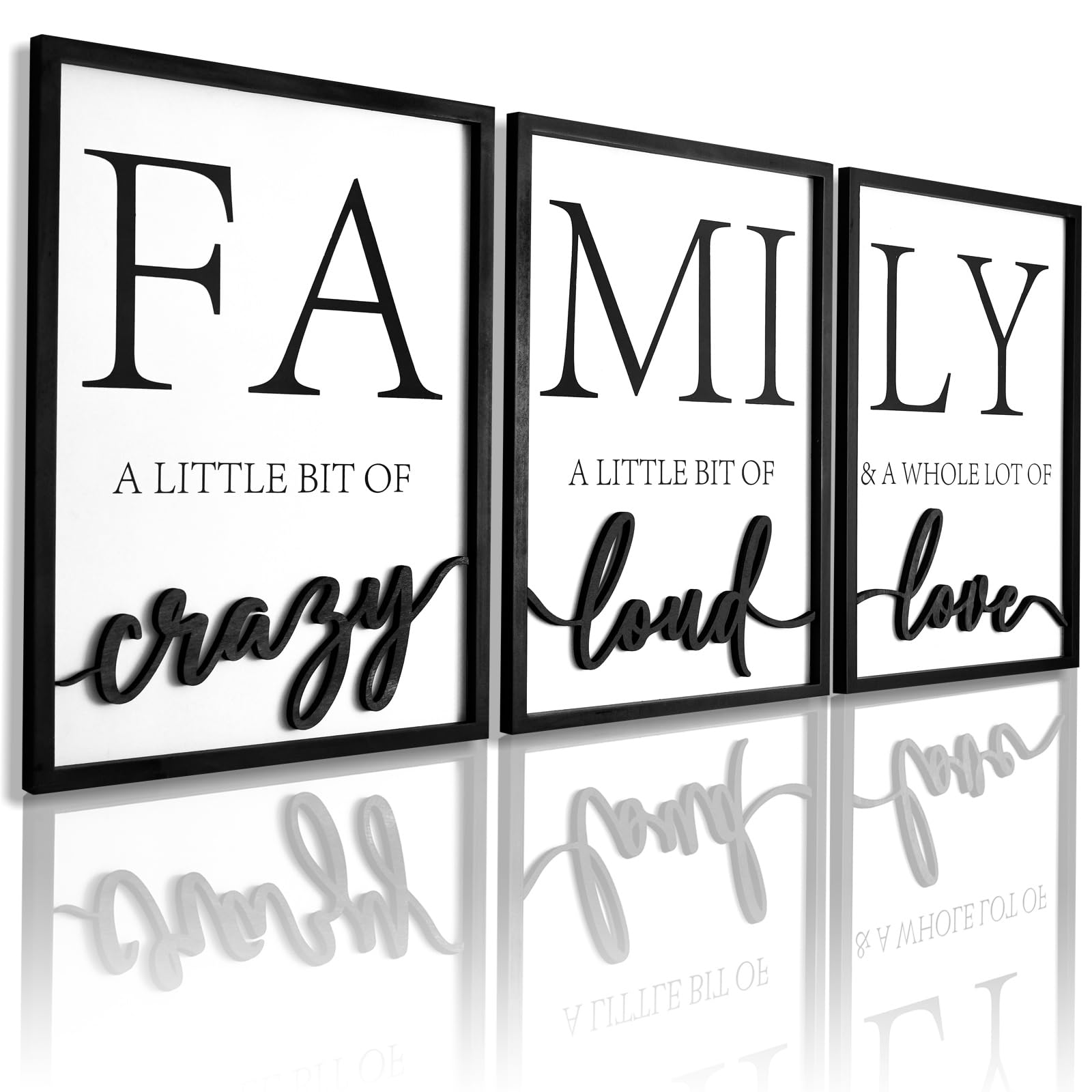 KIOSSUT 3D wood family sign frames add depth and warm charm to living rooms.