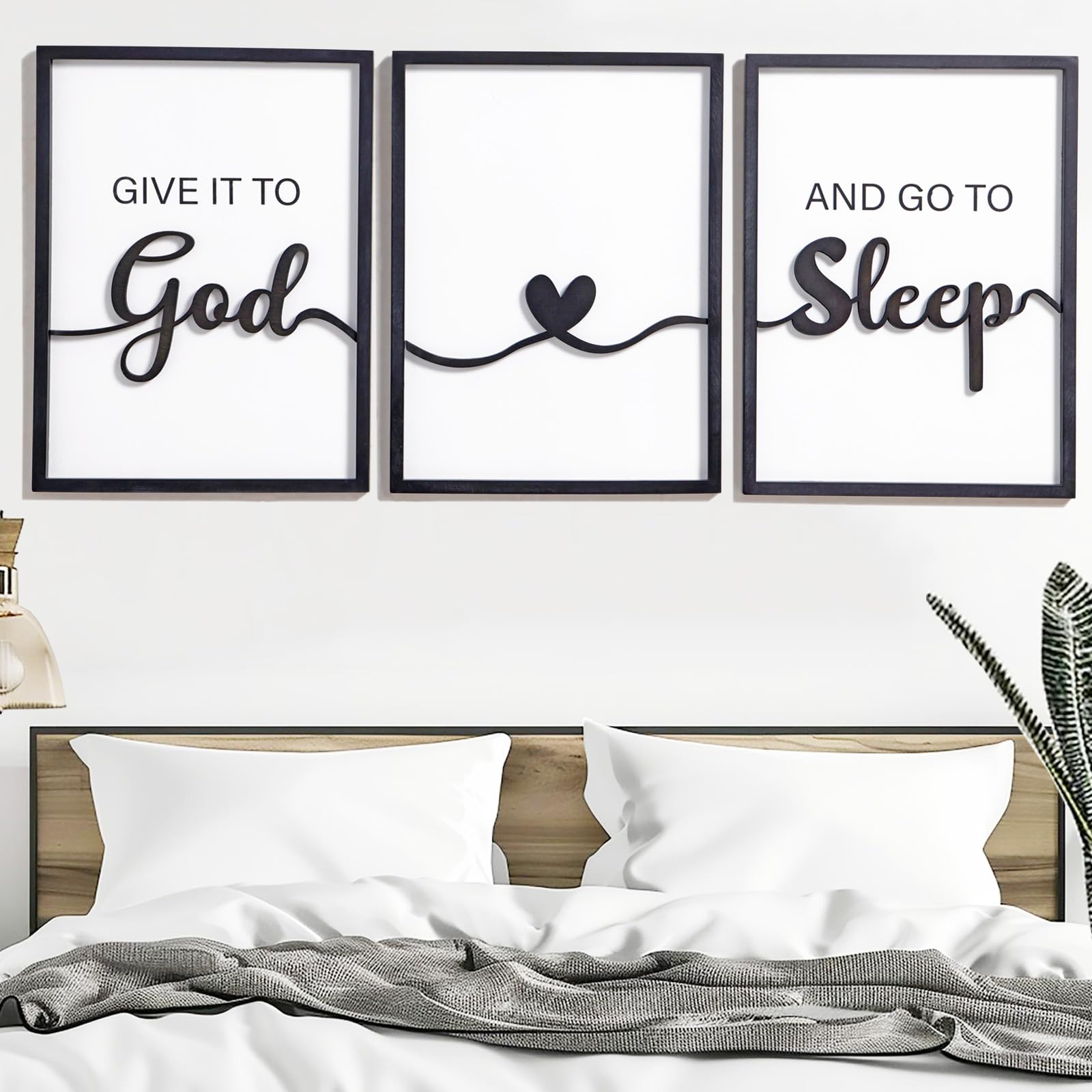 KIOSSUT 3D wood sign Above-bed decor in black and white front view for versatile bedrooms