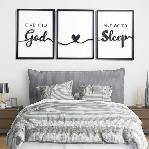 KIOSSUT 3D wood sign Bedroom wall art 3-piece set front view, ready to style