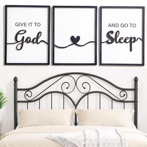 KIOSSUT 3D wood sign Give It to God and Go to Sleep close-up wood texture highlighting craftsmanship