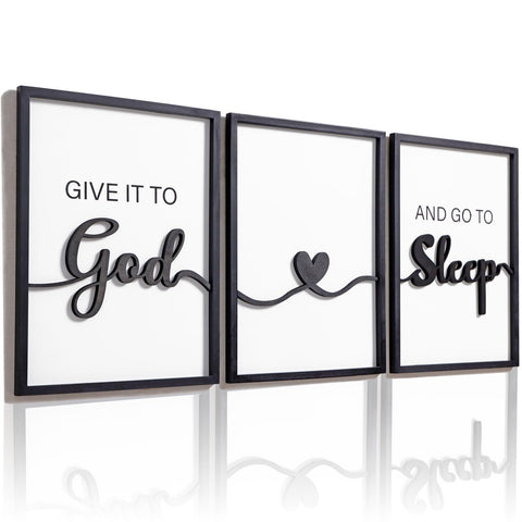 KIOSSUT 3D wood sign Give It to God and Go to Sleep front view, enhances above-bed decor