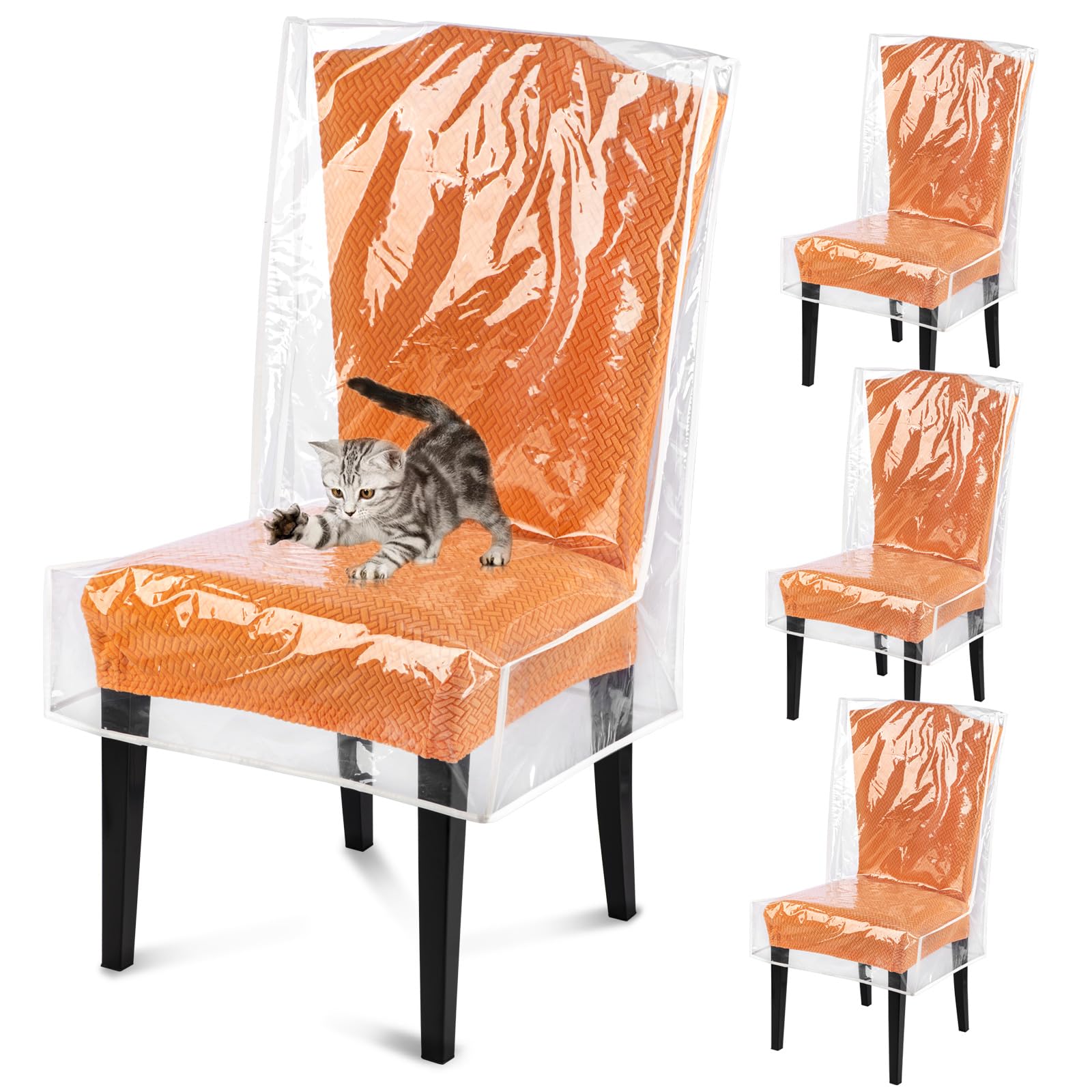 KIPHCA clear dining chair covers in a four-pack protect against spills and stains.