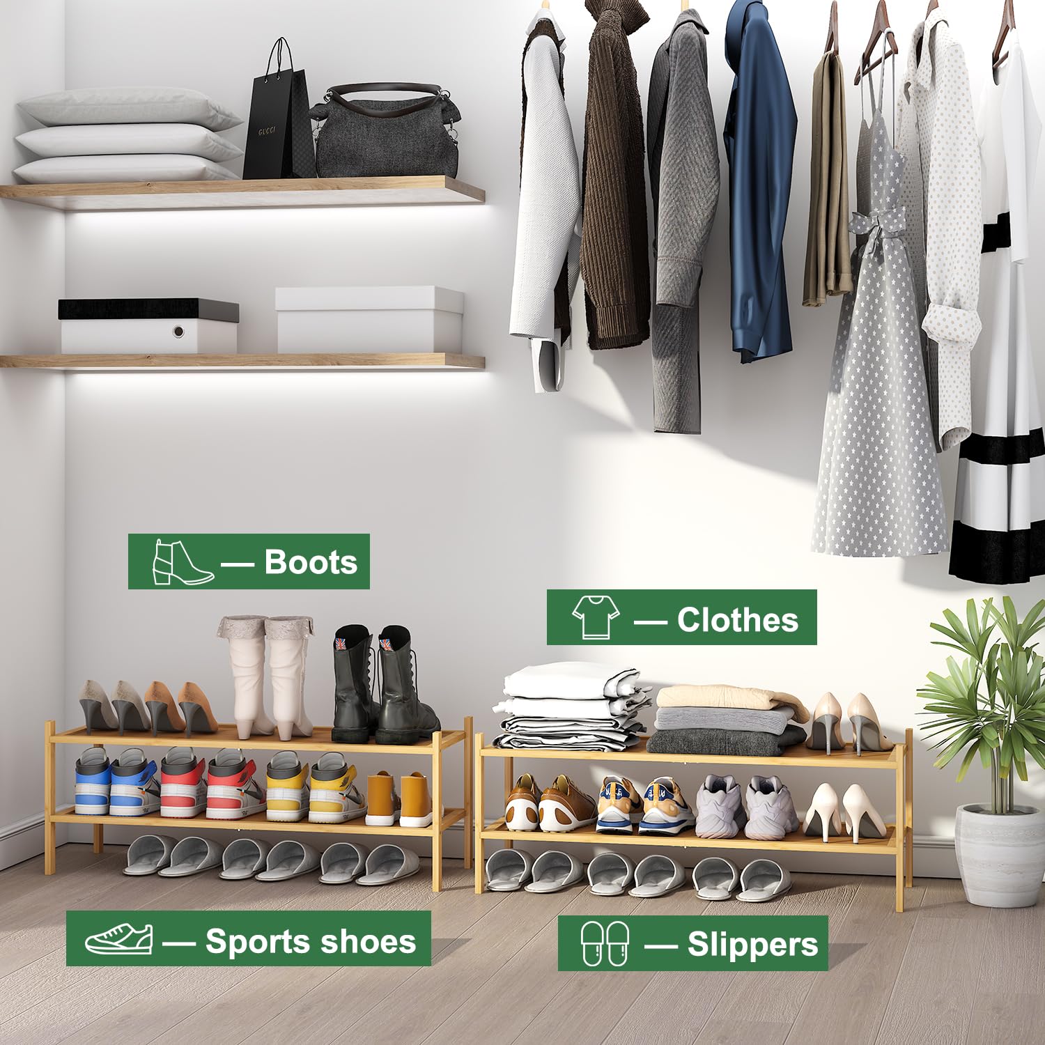 Kiplant long shoe rack with adjustable feet for stable placement