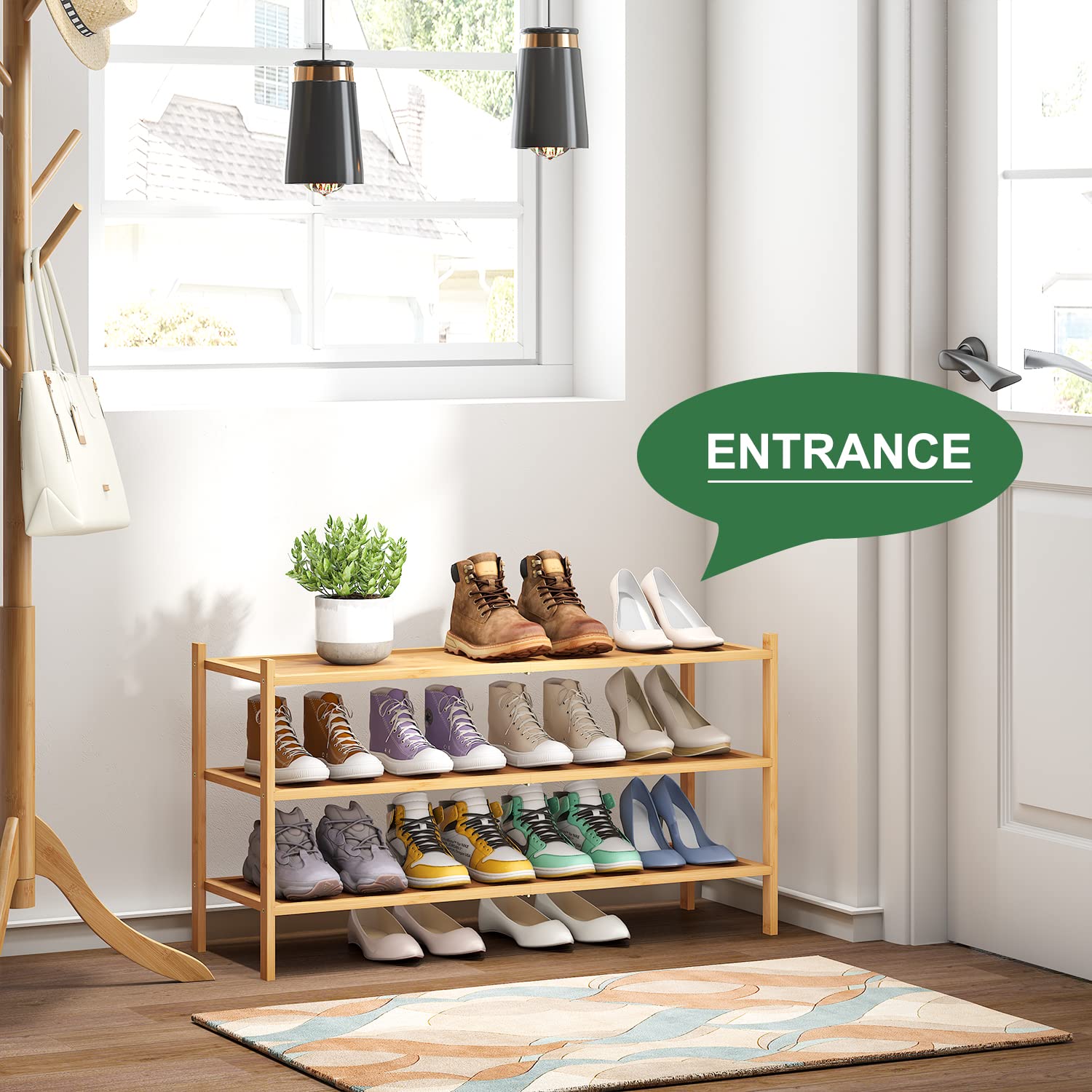 Kiplant Long Shoe Rack stack-3-tiers; compact footprint holding multiple pairs neatly.