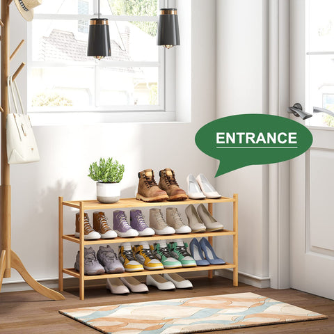 Kiplant Long Shoe Rack stack-3-tiers; compact footprint holding multiple pairs neatly.