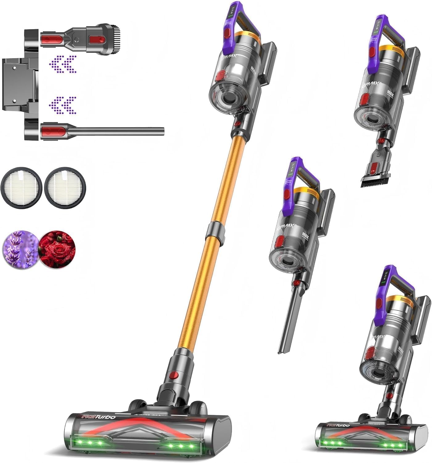 KIPMAX X20 cordless vacuum showing 50KPa suction on hard floors for thorough cleaning.