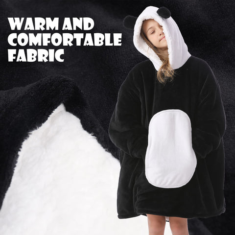 Kipswiza Panda blanket hoodie, oversized design for lounging and playtime.