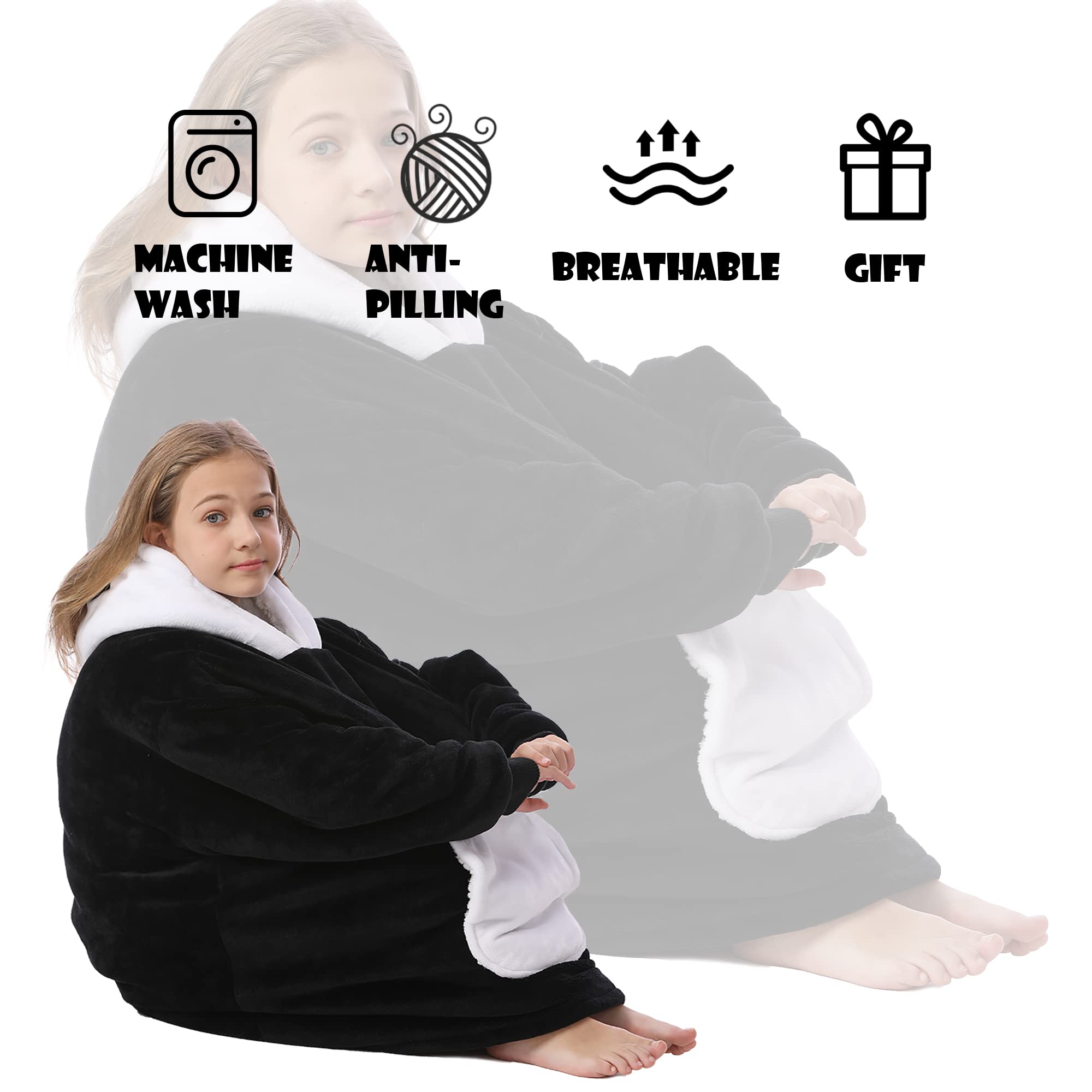 Kipswiza Panda hoodie blanket in black and white, playful yet practical.