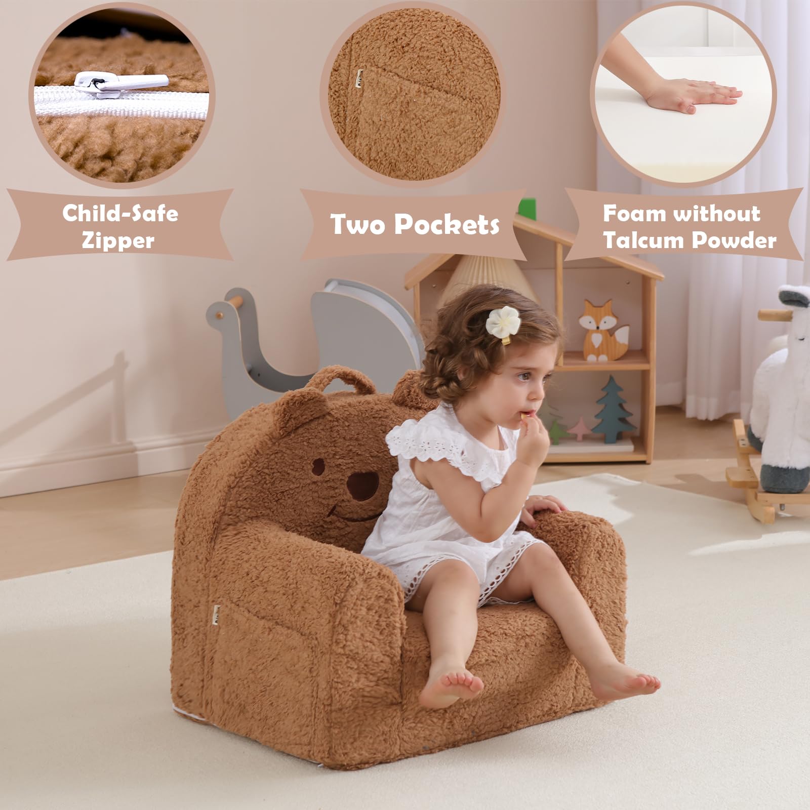 Kisdsa bear chair in lounger mode for nap or movie time comfort