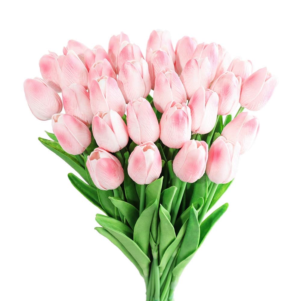 Kisflower real touch pink tulips bouquet close up petals for elegant home decor