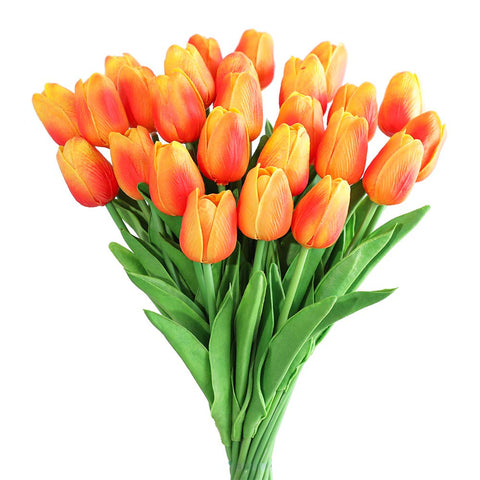 Kisflower real touch red and yellow tulips bouquet brightens living room decor