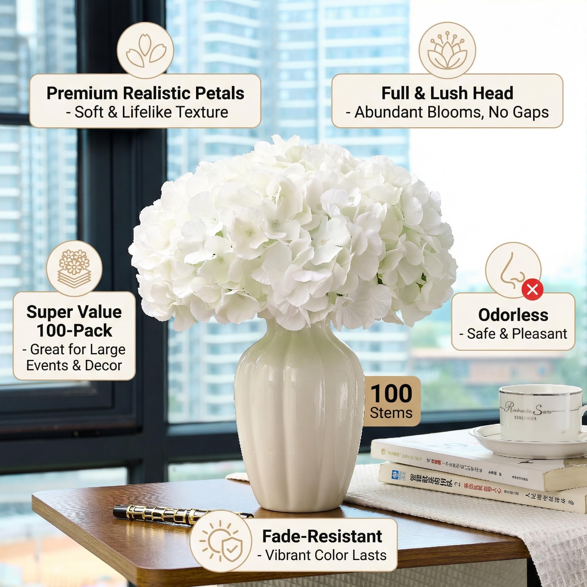 KISLOHUM hydrangea head 6in diameter, realistic for elegant centerpieces.