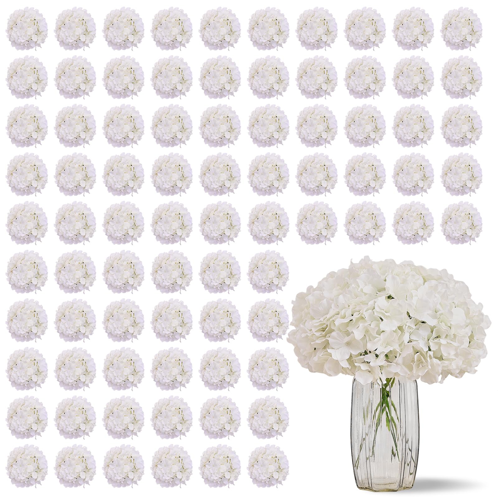 KISLOHUM ivory hydrangea heads, 100pcs, ideal for reusable wedding bouquets.