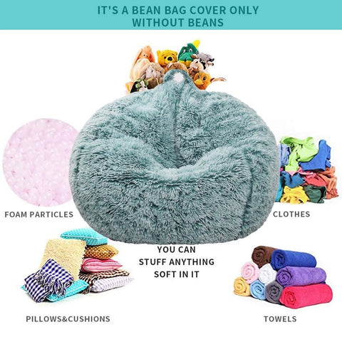 Kisoy bean bag cover with plush opening detail, ideal for kids rooms.