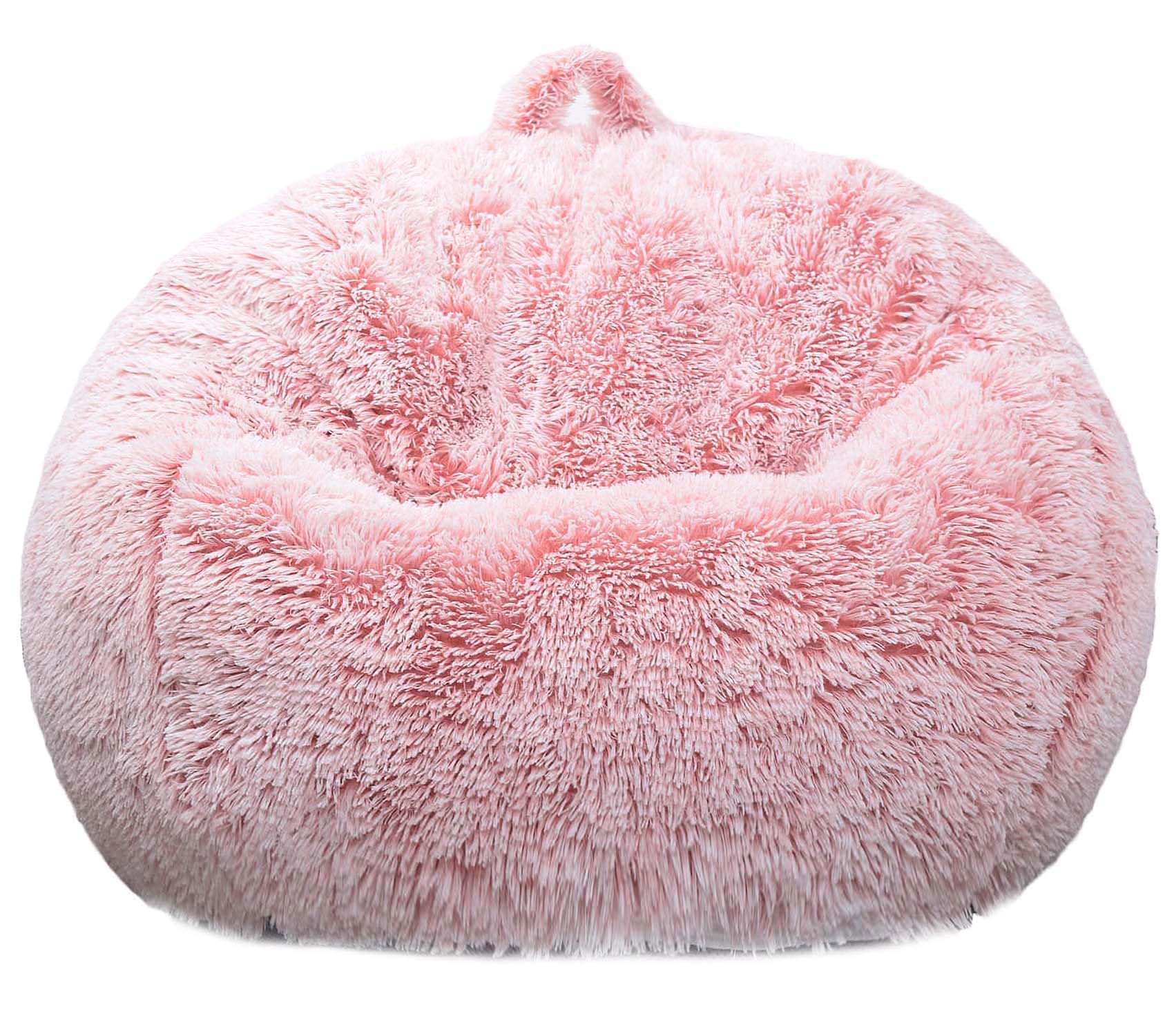 Kisoy dusty pink faux fur bean bag cover closeup highlighting soft texture and durable faux fur