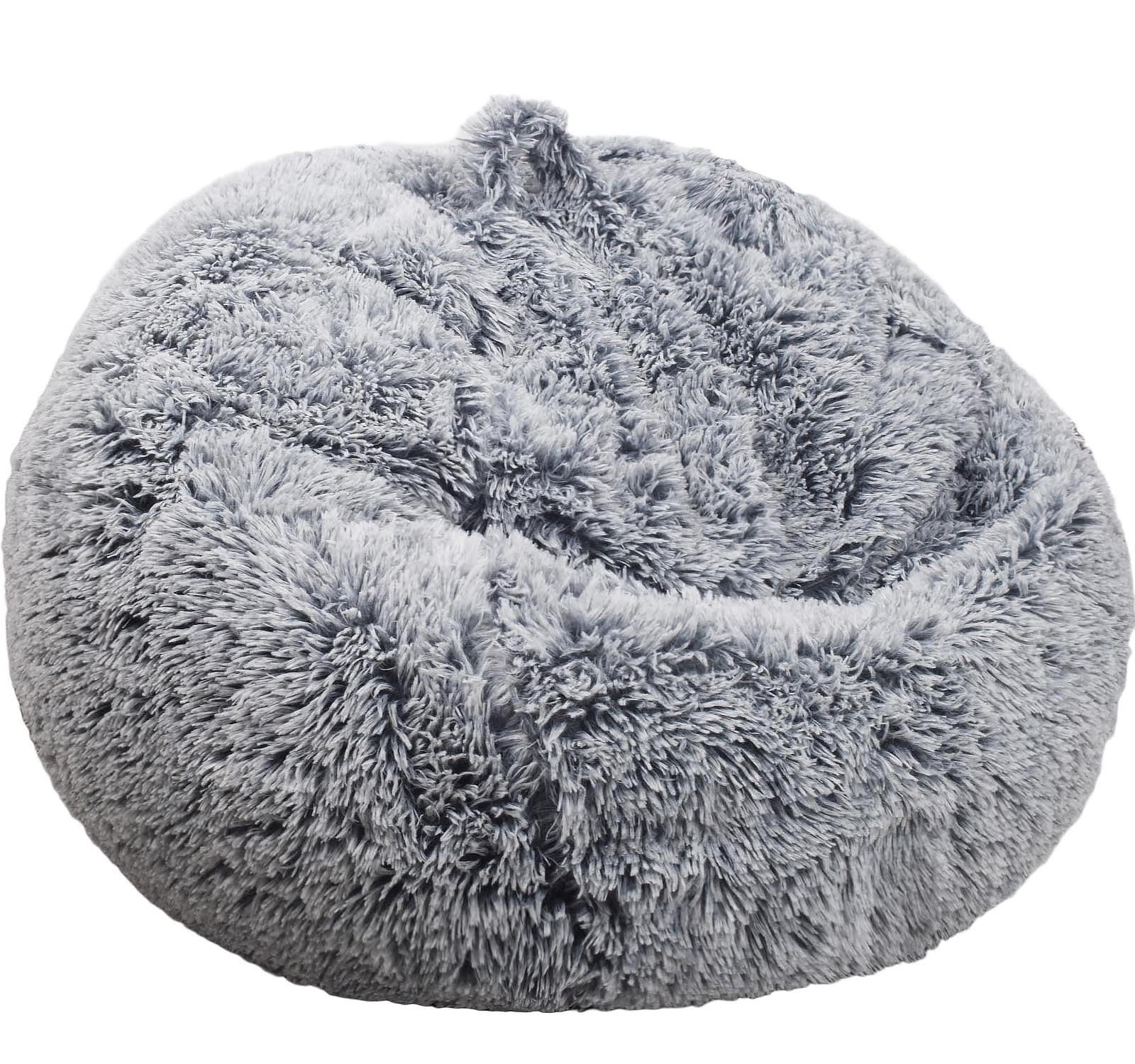 Kisoy gray faux fur bean bag cover in a room scene for versatile lounging.
