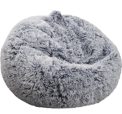 Kisoy gray faux fur bean bag cover in a room scene for versatile lounging.