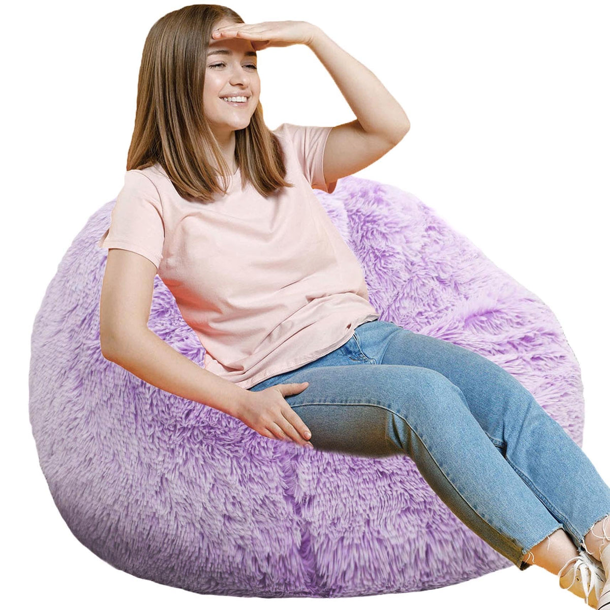 Kisoy Fluffy Bean Bag Chair in lavender plush fur for cozy lounging