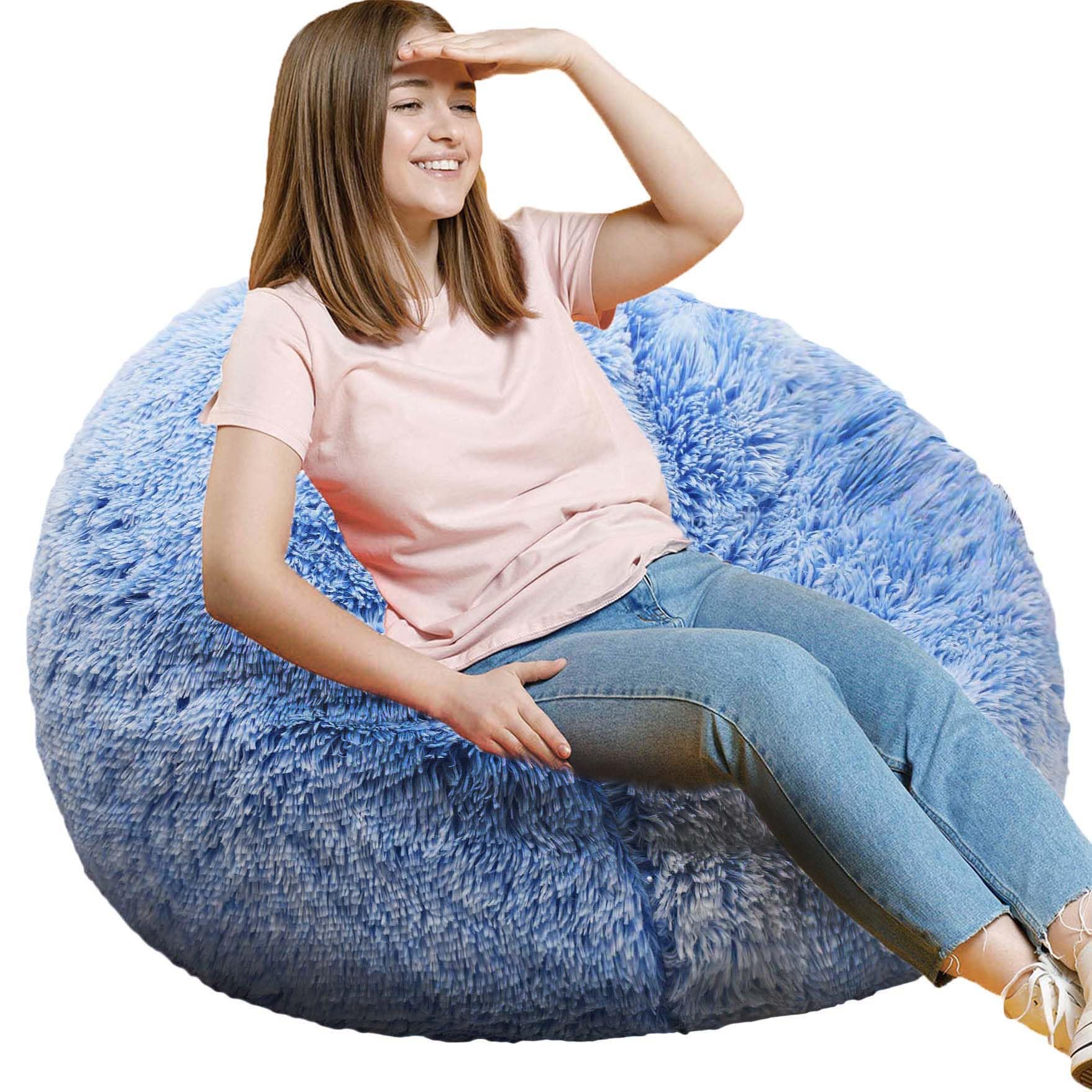 Kisoy Fluffy Bean Bag Chair blue close-up fabric showcasing plush comfort