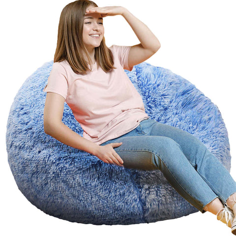 Kisoy Fluffy Bean Bag Chair blue close-up fabric showcasing plush comfort