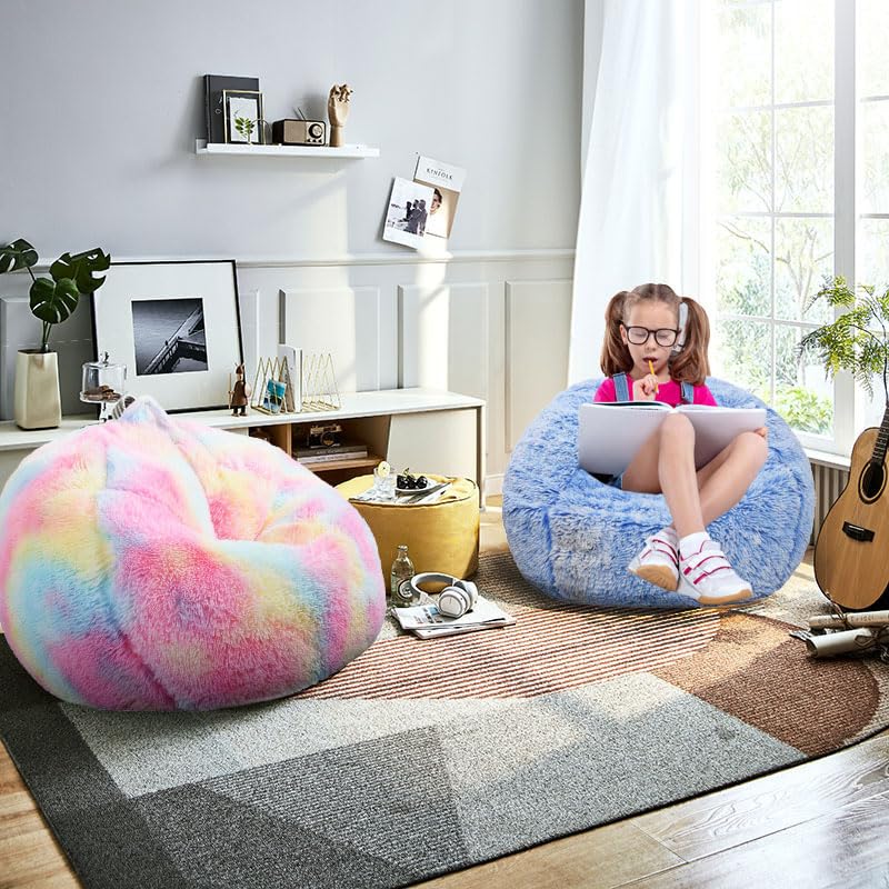 Kisoy Fluffy Bean Bag Chair blue top view highlighting 36x36 inch seat
