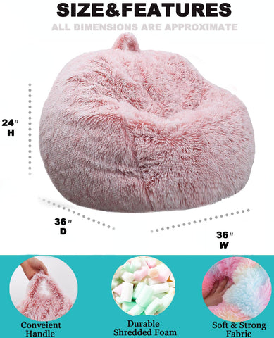 Kisoy Fluffy Bean Bag Chair with built-in handle for easy transport