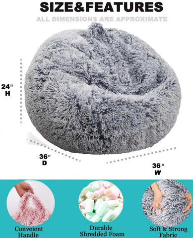 Kisoy fluffy bean bag chair gray front view, soft faux fur fabric that's kid-friendly