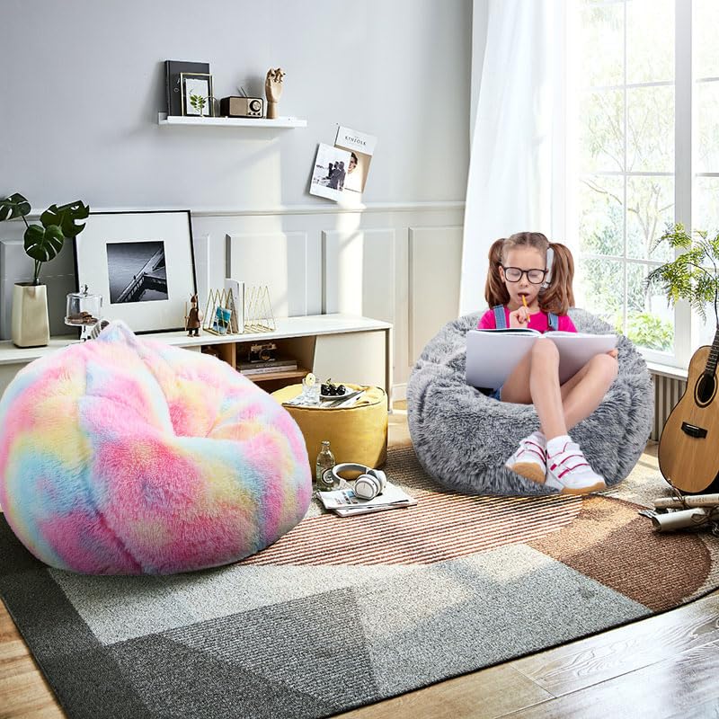 Kisoy fluffy bean bag chair gray top view, compact 2.5 ft size ideal for small spaces