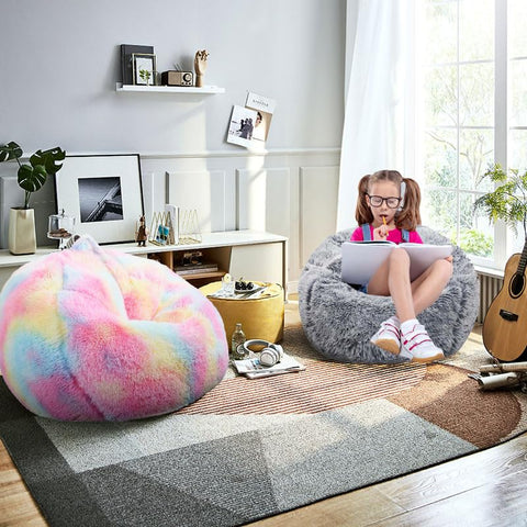 Kisoy fluffy bean bag chair gray top view, compact 2.5 ft size ideal for small spaces