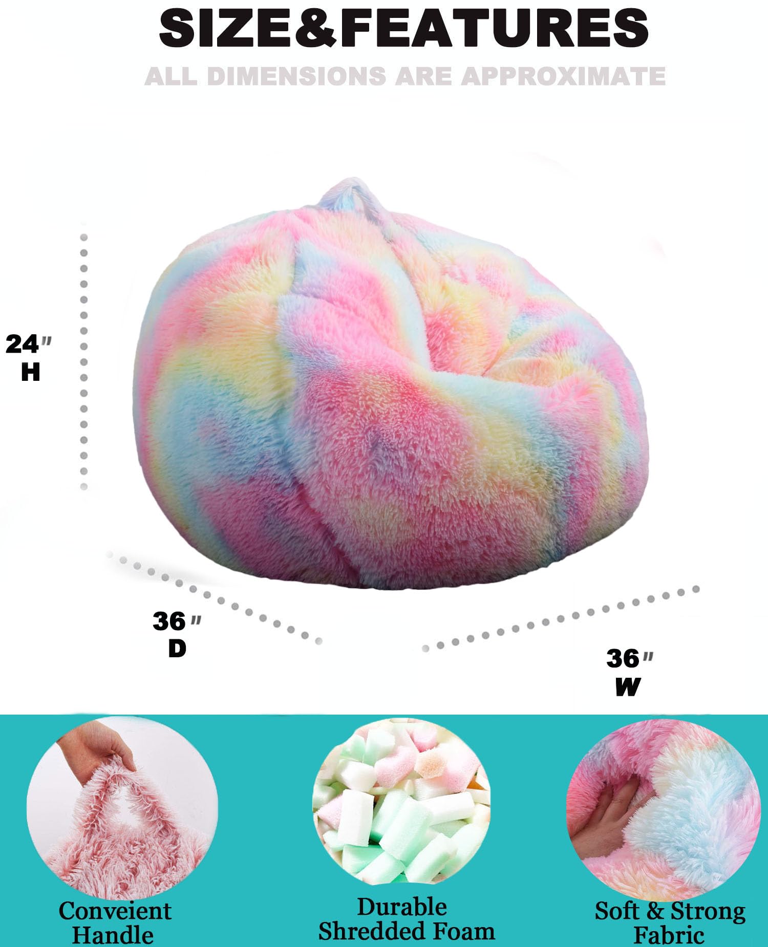 Kisoy Fluffy Bean Bag Chair handle detail highlights easy portability for teens and kids