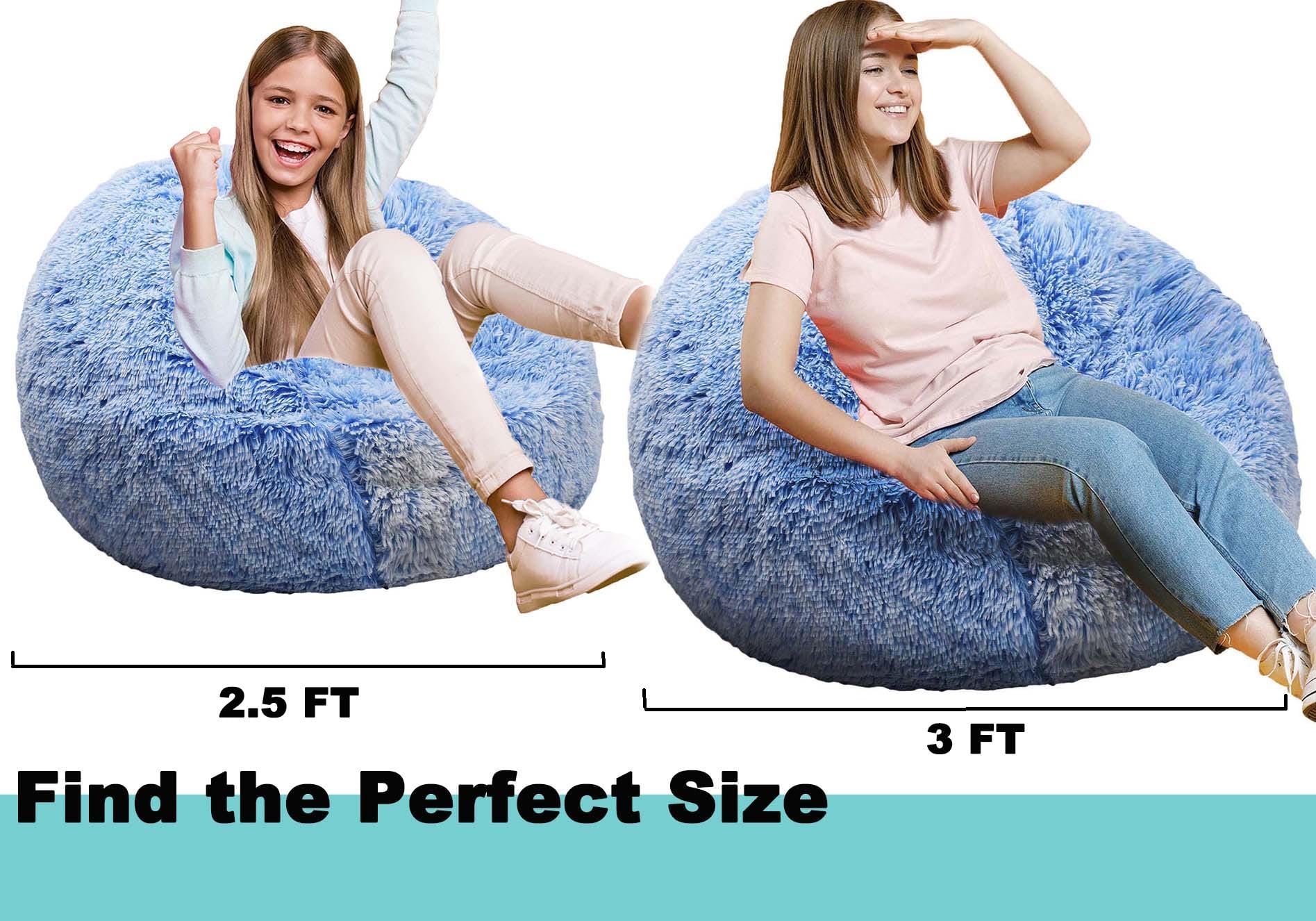 Kisoy fluffy bean bag chair with built-in handle for easy transport