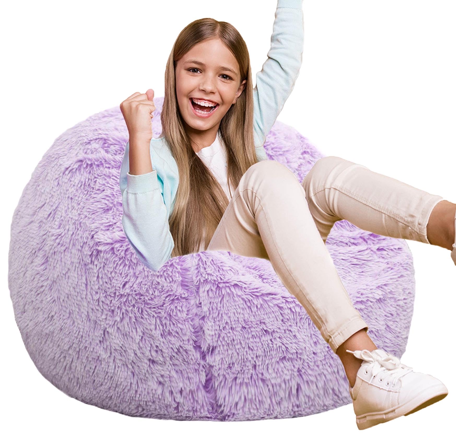 Kisoy Fluffy Bean Bag Chair lavender front view for cozy kid seating