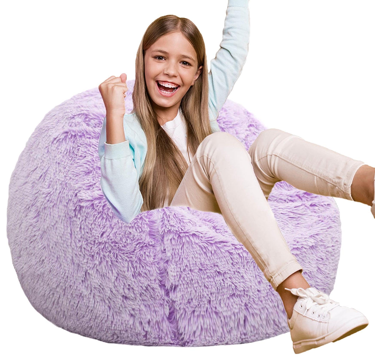 Kisoy Fluffy Bean Bag Chair lavender front view for cozy kid seating
